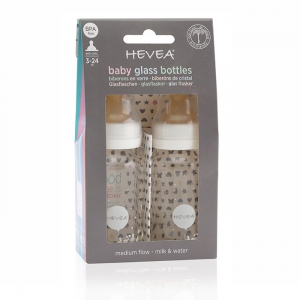 Hevea Glas Nappflaska Vit 120 ml 2 st