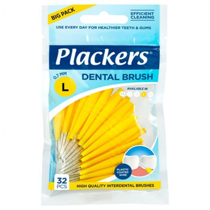 Plackers Dental Brush L 0,7mm gul 32 st i gruppen MUNVÅRD / Mellanrumsborstar hos Tandshopen.se ZupperWorld AB (2389)
