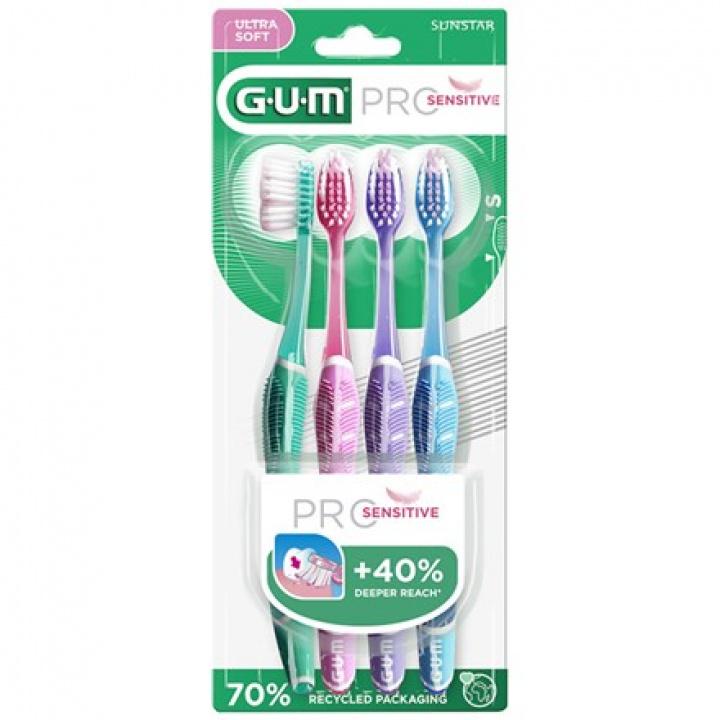 GUM PRO Sensitive Ultra soft tandborste 4 st i gruppen MUNVÅRD / Tandborstar / Extra Mjuk hos Tandshopen.se ZupperWorld AB (332345622)