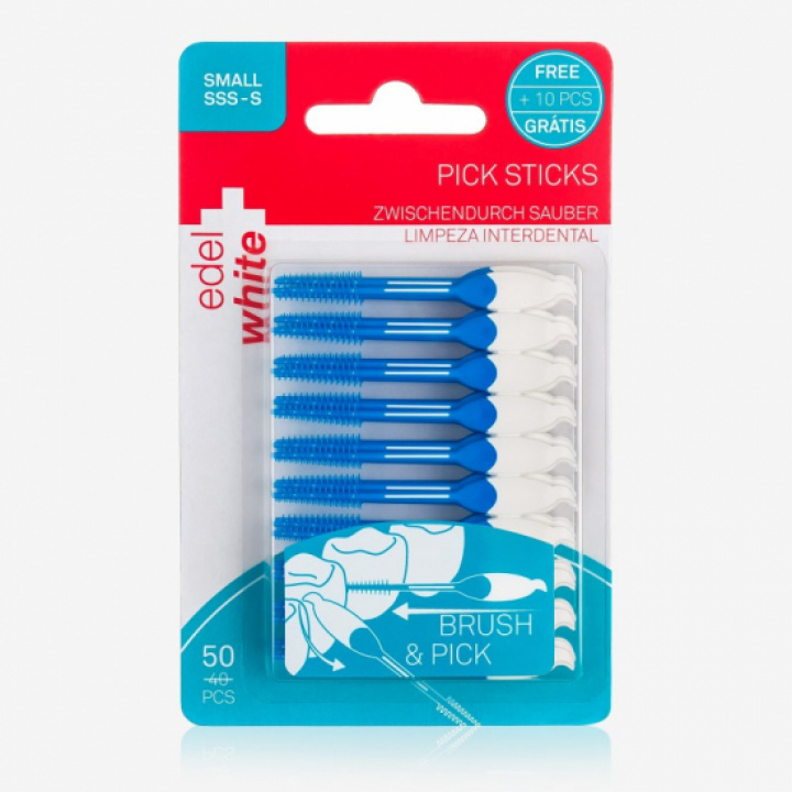 edel+white Pick Sticks mellanrumsborste Small SSS-S 50 st i gruppen MUNVÅRD / Mellanrumsborstar / edel+white mellanrumsborstar hos Tandshopen.se ZupperWorld AB (433775)