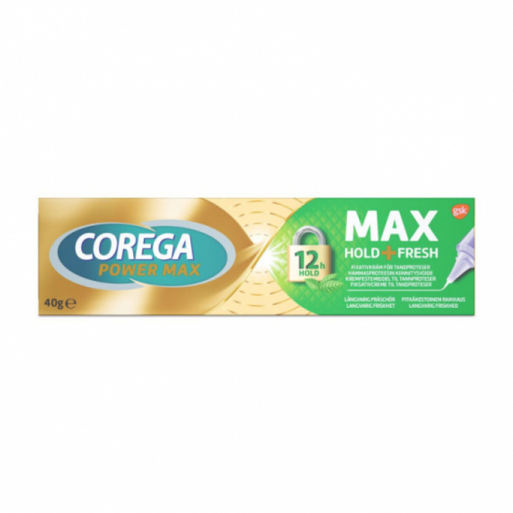 Corega Power Max Hold+Fresh Fixativ 40g i gruppen MUNVÅRD / Protes & Tandställning hos Tandshopen.se ZupperWorld AB (44344488)
