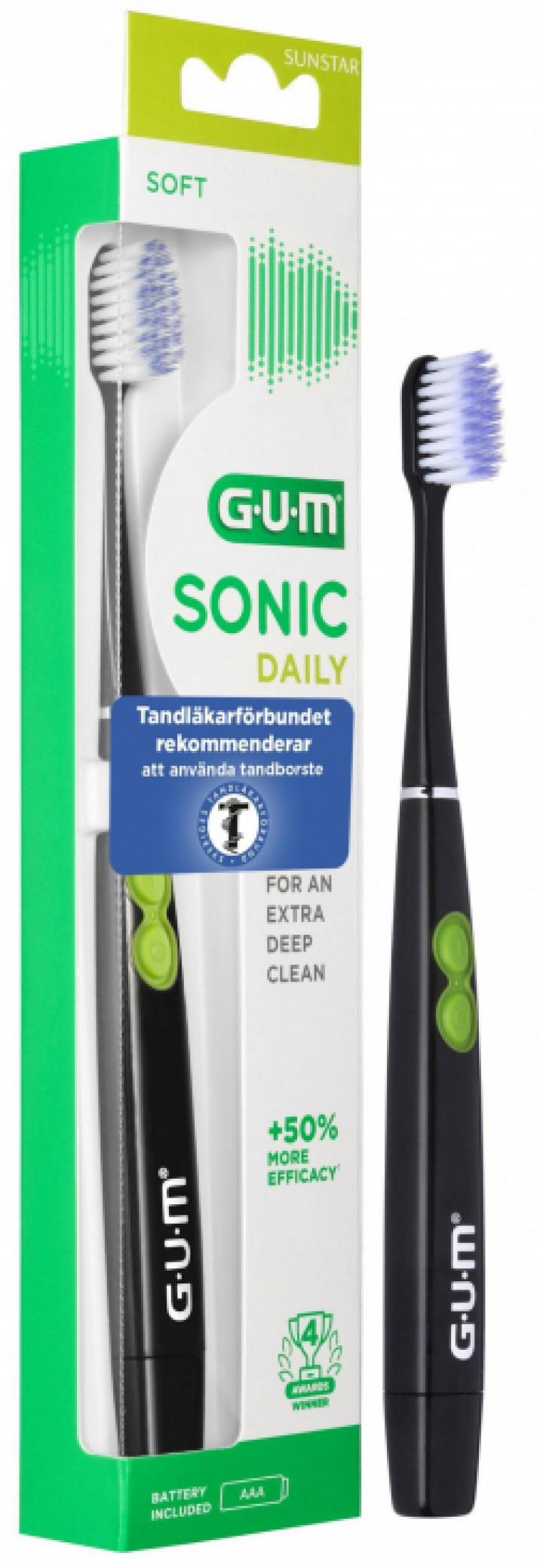 GUM Sonic Daily Tandborste Svart 1 st i gruppen MUNVÅRD / Tandborstar / Specialtandborstar hos Tandshopen.se ZupperWorld AB (855)